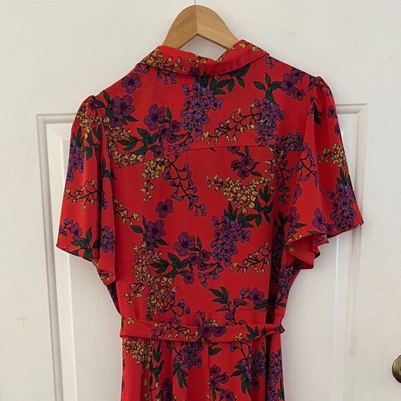 Nanette Lepore Terracotta Futter Sleeve Pintuck Floral Print Shirtdress Sz 14 - Picture 5 of 9